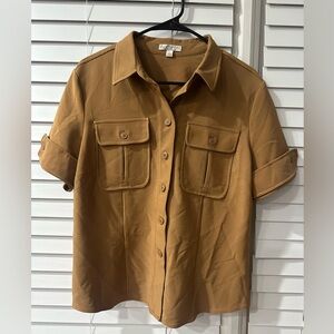Eva Mendes for New York & Company Tan Button-Up Shirt 🧡 Size Large